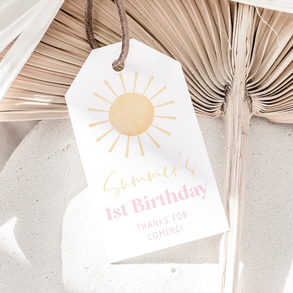 Sun Favor Tags, Sunshine 1st Birthday Thank You Tags, Sun 1st Birthday Gift Tag, Editable Birthday Tag, Printable Gift Tags, Little Sunshine