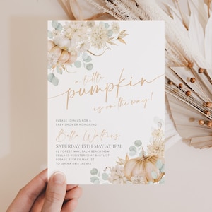 Little Pumpkin Baby Shower Invitation Template, Fall Baby Shower Invite, Gender Neutral Fall Invitation, Little Pumpkin Floral Invitation