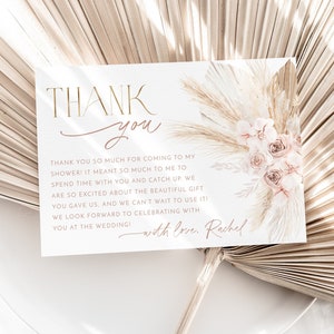 Plantilla de tarjeta de agradecimiento Boho rosa, tarjeta de agradecimiento imprimible, tarjeta de agradecimiento de descarga instantánea, despedida de soltera gracias, tarjeta de agradecimiento floral