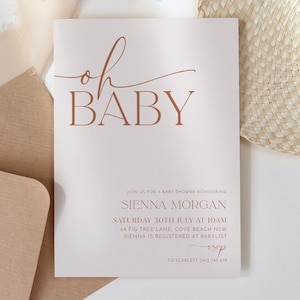 Oh Baby Shower Invitation, Minimalist Gender Neutral Baby Shower Invitation Template, Baby Brunch, Baby Sprinkle, Modern Baby Shower Invite image 1