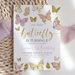 Butterfly Birthday Invitation, 1st Birthday Invite, First Birthday Invitation, Butterfly Birthday, Birthday Girl, Girl Butterfly Party Pink