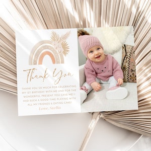 Rainbow Thank You Card Template, Printable Thank You Card, Thank You Card Editable, Pink Rainbow Thank You Card, Rainbow 1st Birthday Thanks