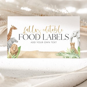Wild One Food Labels, Safari Food Label Card, Food Tent Card, Birthday Food Tags, Folded Food Cards, Tented Food Labels, Wild One Food Cards
