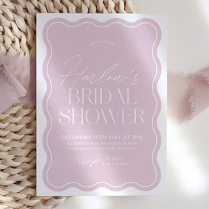Wave Bridal Shower Invitation, Curve Modern Bridal Shower Invite, Purple Bridal Shower, Editable Bridal Shower Template Wavy Shape Modern