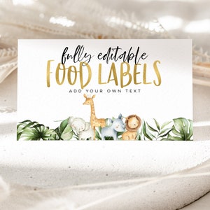 Wild One Food Labels, Safari Food Label Card, Food Tent Card, Birthday Food Tags, Folded Food Cards, Tented Food Labels, Wild One Food Cards
