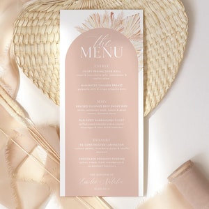 Modello menu battesimo ragazze rosa, modello menu battesimo stampabile, modello menu Boho, menu modificabile, menu rosa, menu battesimo ragazze Boho