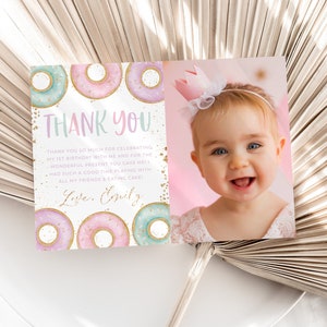 Donut Thank You Card Template, Printable Thank You Card, Donut Birthday Thank You Card Editable Template, Donut Party Thank You Card Pink