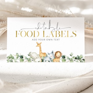 Wild One Food Labels, Safari Food Label Card, Food Tent Card, Birthday Food Tags, Folded Food Cards, Tented Food Labels, Wild One Food Cards