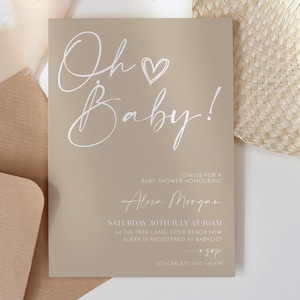 Oh Baby Shower Invitation, Minimalist Gender Neutral Baby Shower Invitation Template, Baby Brunch, Baby Sprinkle, Modern Baby Shower Invite