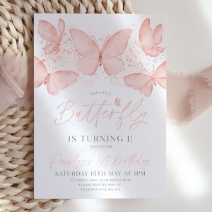 Butterfly Birthday Invitation, 1st Birthday Invite, First Birthday Invitation, Peach Butterfly Birthday, Birthday Girl, Girl Butterfly Party