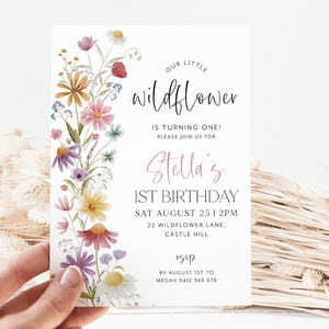 Wildflower Birthday Invitation, 1st Birthday Invitation Girl, Girls Birthday Flower Invitation, 1st Birthday Girl, Wildflower 1st Birthday