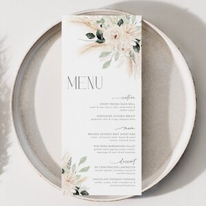 Boho Menu Template, Printable Bridal Shower Menu, Boho Floral Menu, Editable Menu, Boho Bridal Shower Menu Template, Floral Greenery Menu