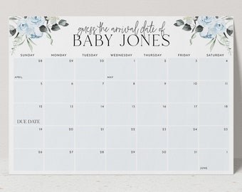 Baby Shower Due Date Calendar, Floral Baby Birth Date Sign, Guess the Arrival Date Sign, Due Date Sign, Editable Printable Baby Shower Signs