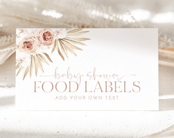 Baby Shower Food Labels, Boho Food Label Card, Food Tent Cards, Food Tags, Boho Food Labels, Folded Food Cards, Tent Food Labels, Boho Baby