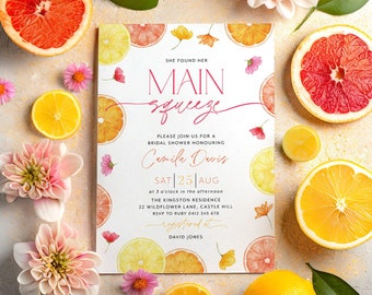 Main Squeeze Bridal Shower Invitation, Lemon Bridal Shower, Citrus Bridal Shower Invitation, Mediterranean Lemon Theme, Bright Bridal Shower