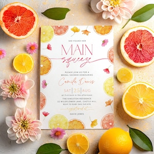 Main Squeeze Bridal Shower Invitation, Lemon Bridal Shower, Citrus Bridal Shower Invitation, Mediterranean Lemon Theme, Bright Bridal Shower