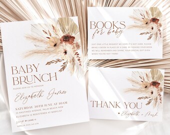 Boho Baby Shower Invitation Set, Boho Floral Baby Shower Invite, Invitation Template, Editable Baby Shower Gender Neutral Boho Baby Shower
