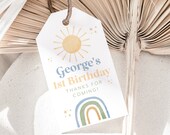 First Trip Around the Sun Favor Tags, Rainbow 1st Birthday Thank You Tags, Birthday Gift Tag, Editable Tag, Printable Gift Tags Rainbow Sun