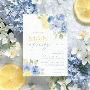 Main Squeeze Bridal Shower Invitation, Lemon Bridal Shower, Citrus Bridal Shower Invitation, Blue Mediterranean Lemon Theme, Blue Lemons