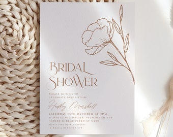 Minimal Boho Bridal Shower Invitation, Floral Bridal Shower Invite, Neutral Bridal Shower, Editable Boho Bridal Shower Template Minimalist