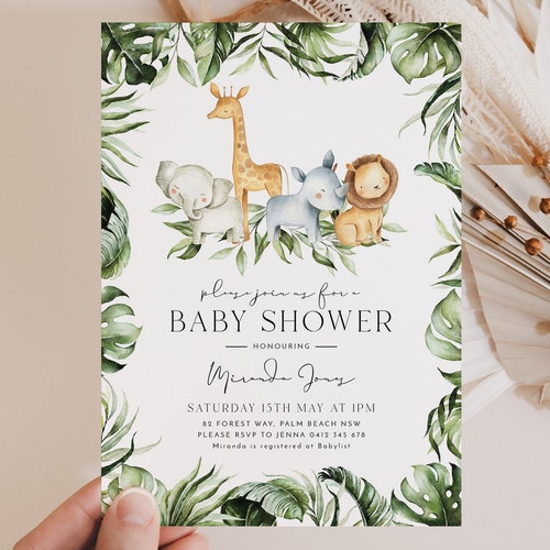 Jungle Safari Baby Shower Evite Template Jungle Animals Baby Etsy