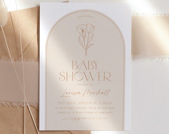 Faire-part de baby shower bohème, brunch de bébé floral, invitation de baby shower non sexiste, invitation minimaliste, invitation d'arche de bébé moderne