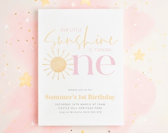 Little Sunshine Birthday Invitation, Sun Invitation, Sunshine 1st Birthday Invitation, 1st Birthday Girl, Our Little Sunshine 1st Birthday