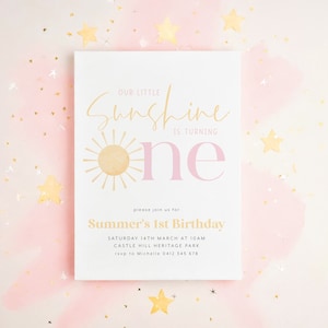 Little Sunshine Birthday Invitation, Sun Invitation, Sunshine 1st Birthday Invitation, 1st Birthday Girl, Our Little Sunshine 1st Birthday