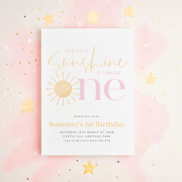 Little Sunshine Birthday Invitation, Sun Invitation, Sunshine 1st Birthday Invitation, 1st Birthday Girl, Our Little Sunshine 1st Birthday