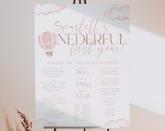1st Birthday Milestone Sign, Onederful Milestone Board, Hot Air Balloon 1st Birthday Girl, Baby First Birthday Milestone Sign Miss Onederful