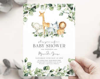 Safari Baby Shower Invitation, Jungle Animals Baby Shower Invitation, Gender Neutral Baby Shower, Jungle Greenery Baby Boy, Phone Evite
