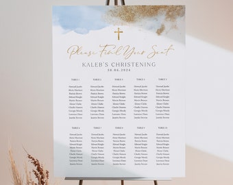 Seating Chart, Christening Seating Chart, Baptism Seating Chart Template, Blue and Gold Seating Chart, Editable Seating Plan, Christening