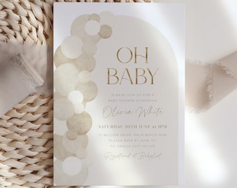 Baby Shower Invitation Gender Neutral, Balloon Arch Oh Baby Beige Baby Shower Invitation Template, Baby Brunch, Baby Sprinkle Neutral Arch