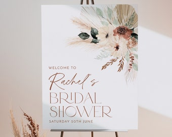 Printable Boho Bridal Shower Welcome Sign, Boho Floral Welcome Sign, Editable Welcome Sign Kitchen Tea, Boho Pampas Floral Bridal Shower