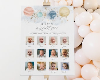 First Birthday Photo Board Printable, 1st Birthday Monthly Photo Sign, Baby's First Year, 1st Birthday Decor, First Trip Around The Sun