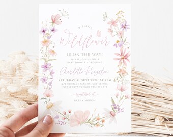 Wildflower Baby Shower Invitation, Wild Flower Invitation, Purple Pink Floral Invitation, Flower Baby Shower Invite, Baby in Bloom Invite