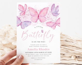 Butterfly Baby Shower Invitation, Pink Butterfly Invitation Template, Butterfly Baby Shower Invitation Girl, Baby Shower Invite Template