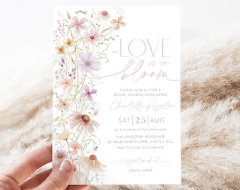 Love in Bloom Bridal Shower Invitation, Wildflower Invitation, Floral Bridal Shower, Bridal Brunch Invitation, Modern Bridal Invite, Pink