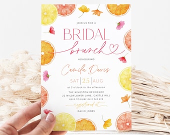 Citrus Bridal Brunch Invitation, Lemon Bridal Shower, Bright Floral Citrus Bridal Shower Invitation, Mediterranean Lemon Theme, Orange Lemon