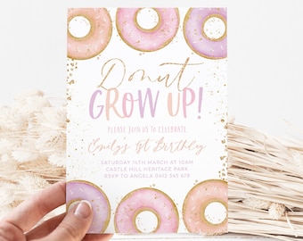 Donut Party Invitation, Donut First Birthday Invite, 1st Birthday Girl, Sweet One Birthday, Girls First Birthday, Donut Grow Up, Donut Pink
