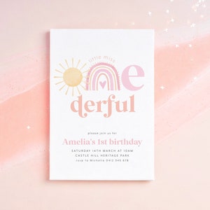 Miss Onederful Birthday Invitation, Sun and Rainbow Onederful Invitation, 1st Birthday Invitation, 1st Birthday Girl, Little Miss Onederful