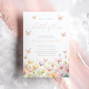 Lifetime of Butterflies Bridal Shower Invite, Printable Wildflower Butterfly Floral Party Invitation Editable, Butterfly Bridal Invitation