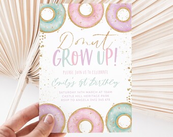 Donut Party Invitation, Donut First Birthday Invite, 1st Birthday Girl, Sweet One Birthday, Girls First Birthday, Donut Grow Up, Donut Pink