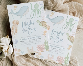 Under the Sea Baby Shower Invitation, Sea Animal Invitation Template, Whale Baby Shower Invitation, Ocean Baby Shower Invite, Gender Neutral