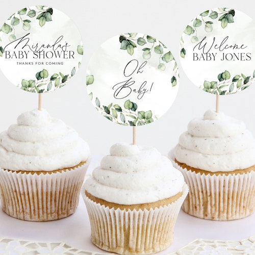 Greenery Baby Shower Cupcake Toppers Printable Cupcake Etsy