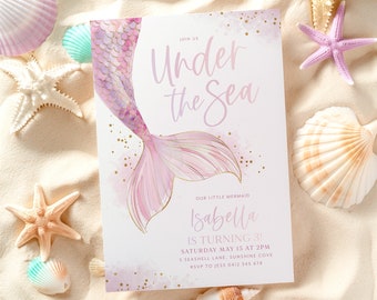 Mermaid Birthday Invitation, Mermaid 3rd Birthday Girl, Under the Sea Editable Template, Mermaid Party Purple Pink Invite 4th 5th 6th 7th