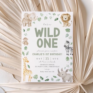 Wild One Birthday Boy Invitation, Wild One Invitation Printable, Safari Wild One Party Invite, Boy Safari Animals Invitation, Jungle Animal