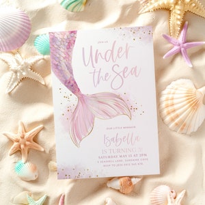 Mermaid Birthday Invitation, Mermaid 3rd Birthday Girl, Under the Sea Editable Template, Mermaid Party Purple Pink Invite 4th 5th 6th 7th