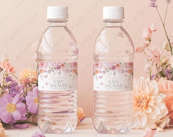 Baby in Bloom Water Bottle Label Printable, Butterfly Baby Shower Water Labels, Baby Shower Water Label Sticker, Pink Floral Wildflowers