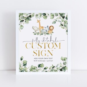 Wild One Bearbeitbares Schild, Benutzerdefiniertes 8x10 Schild, Safari Bearbeitbares Schild 8x10, Benutzerdefiniertes Textschild, Landschaftsschild Porträtschild, druckbare Schilder Safari